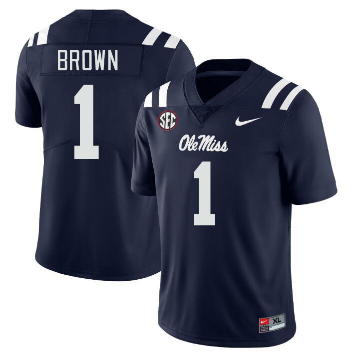 Ole Miss Rebels #1 A.J. Brown College Football Jerseys Stitched Sale-Navy